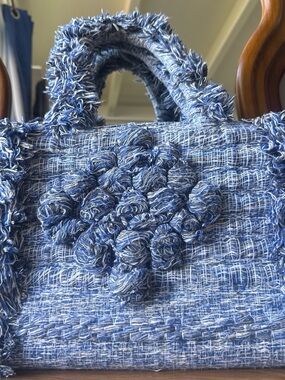 Mexican designer Handmade Blue Textured Knit Handbag - Women Bags